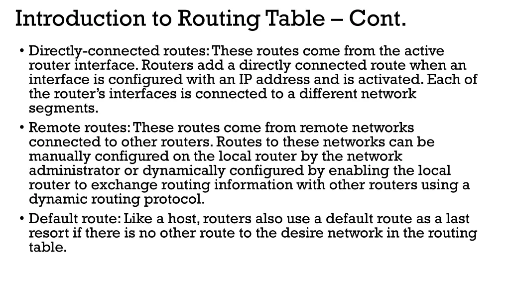 introduction to routing table cont