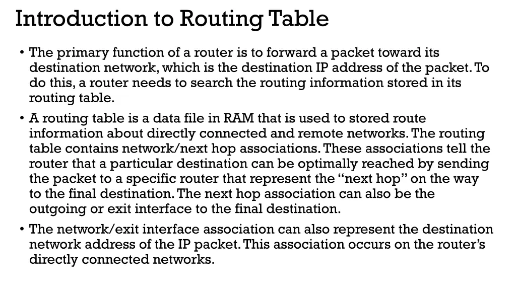 introduction to routing table