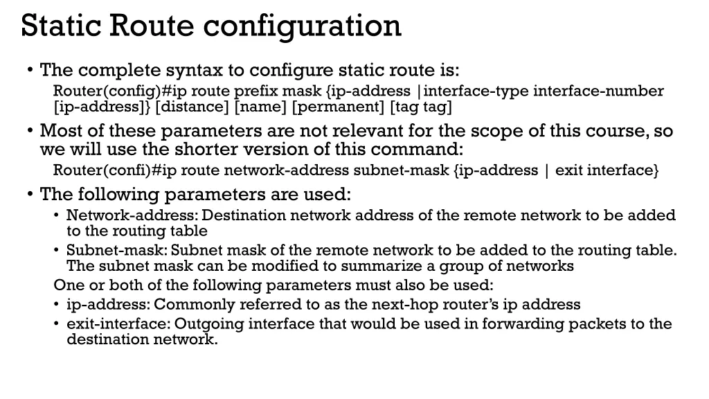 static route configuration