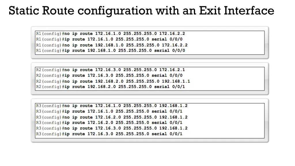 static route configuration with an exit interface 1