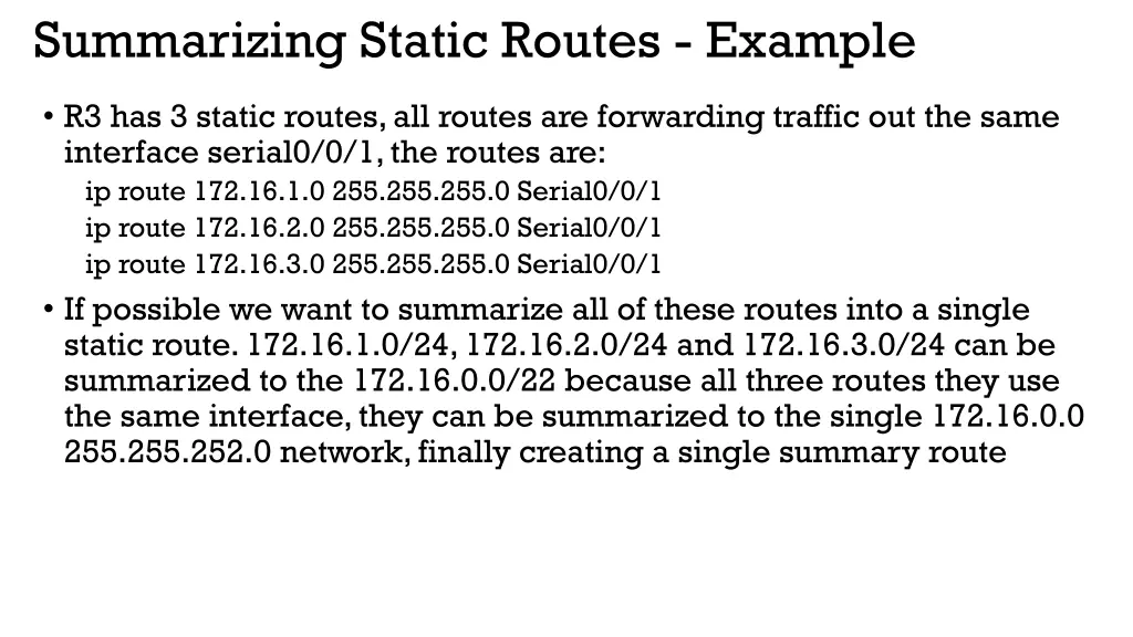 summarizing static routes example