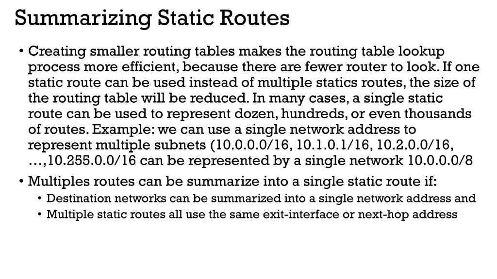 summarizing static routes