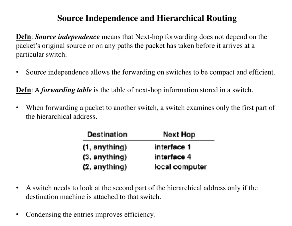 source independence and hierarchical routing