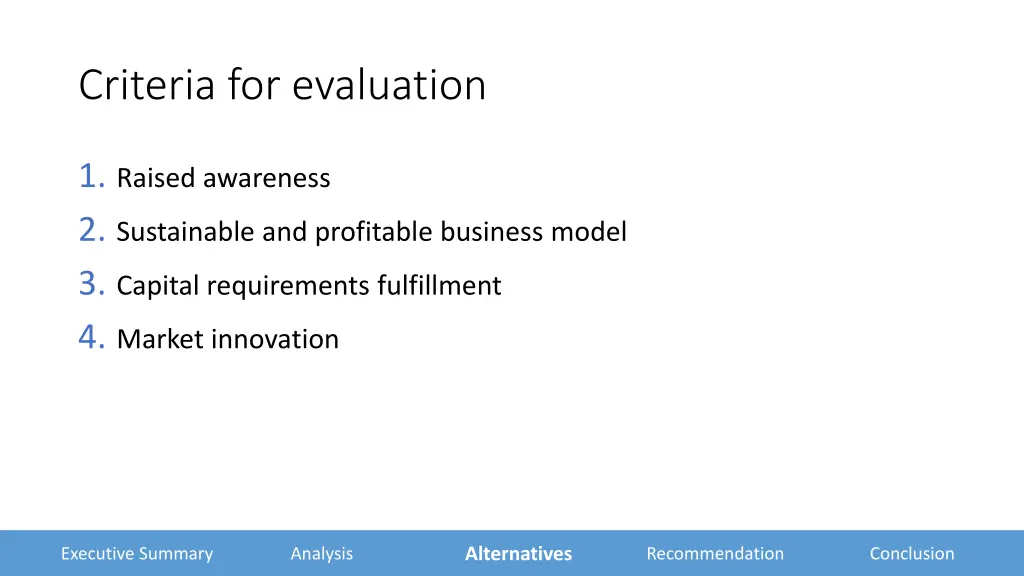 criteria for evaluation