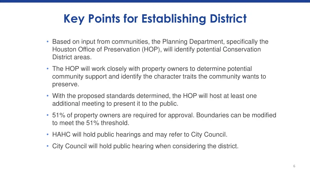 key points for establishing district