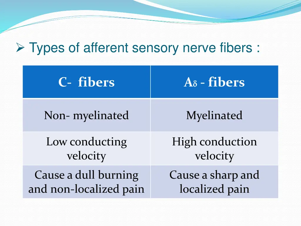 types of afferent sensory nerve fibers