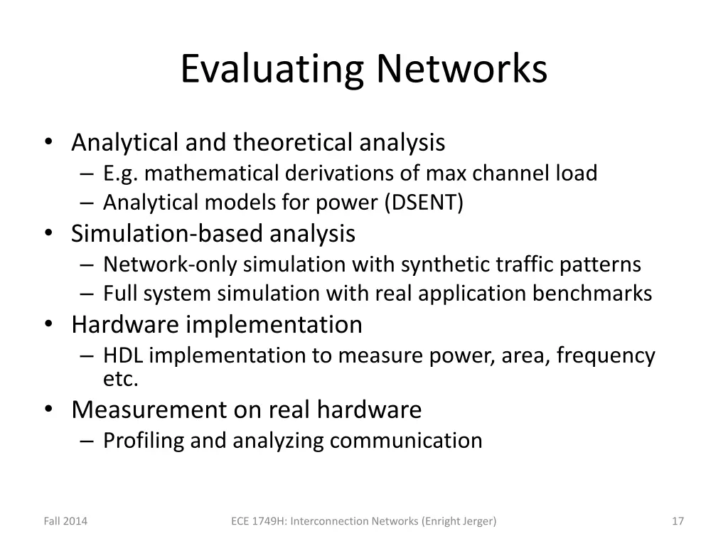 evaluating networks