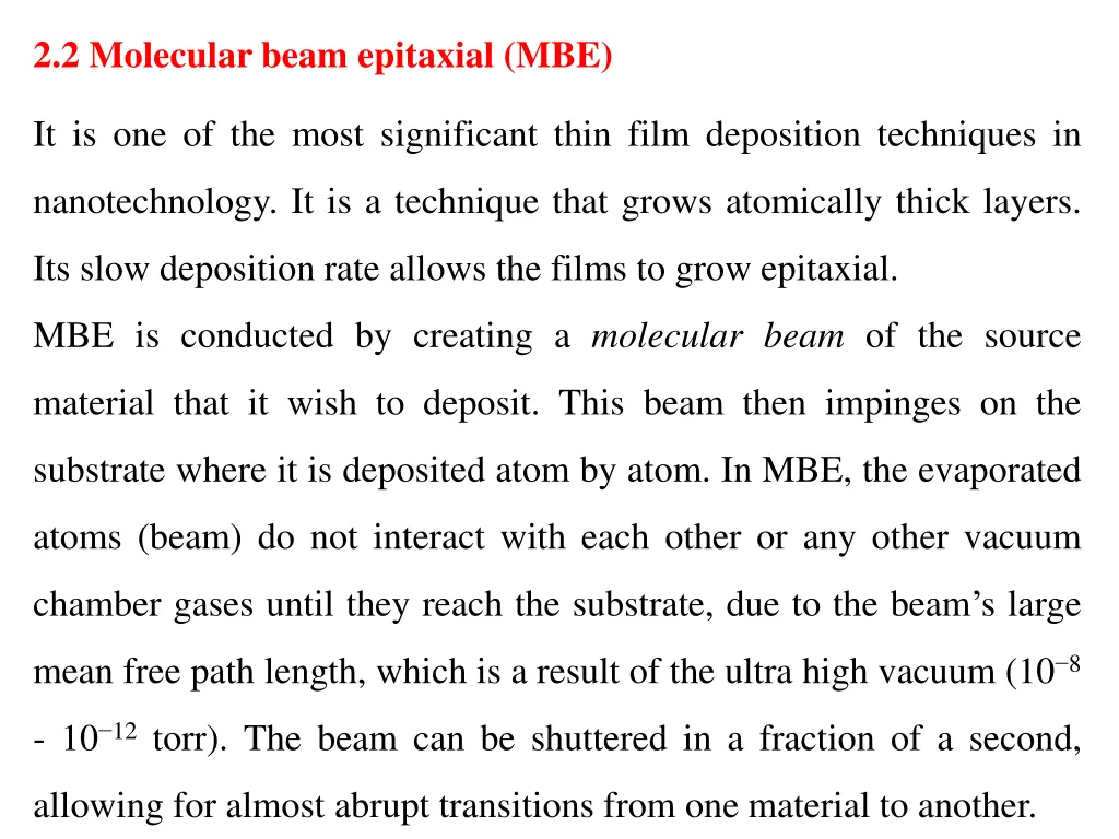 2 2 molecular beam epitaxial mbe