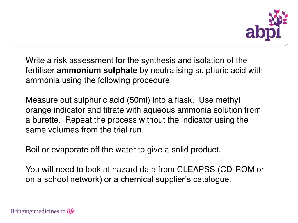 write a risk assessment for the synthesis