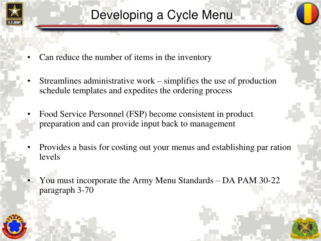 developing a cycle menu