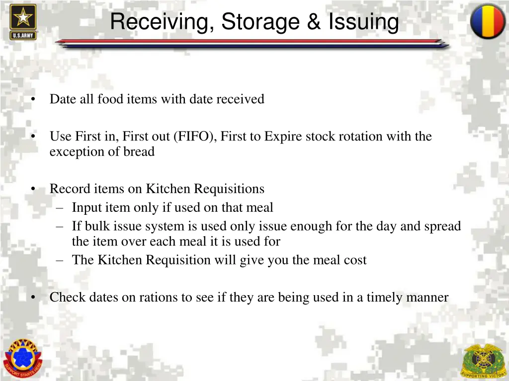 receiving storage issuing