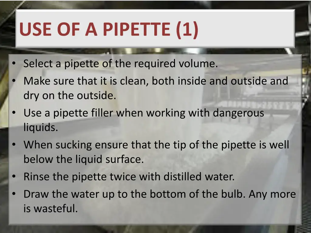 use of a pipette 1