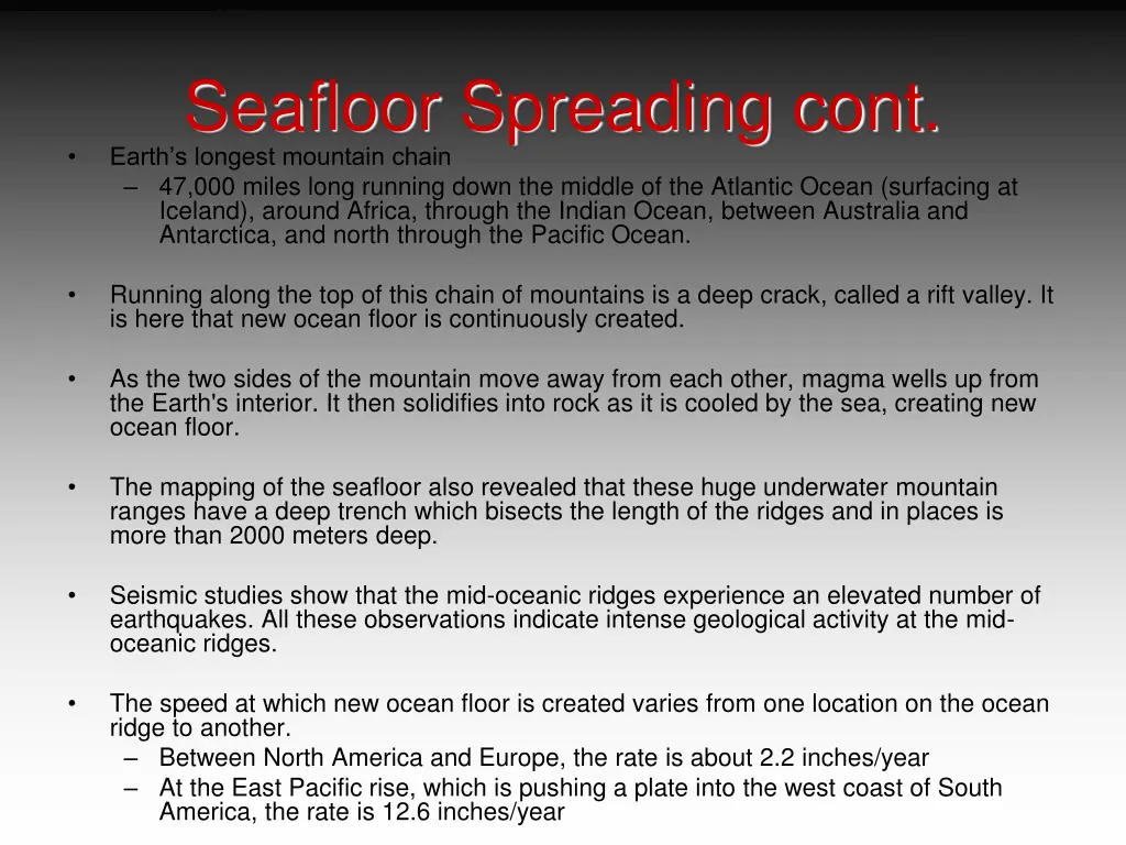 seafloor spreading cont earth s longest mountain