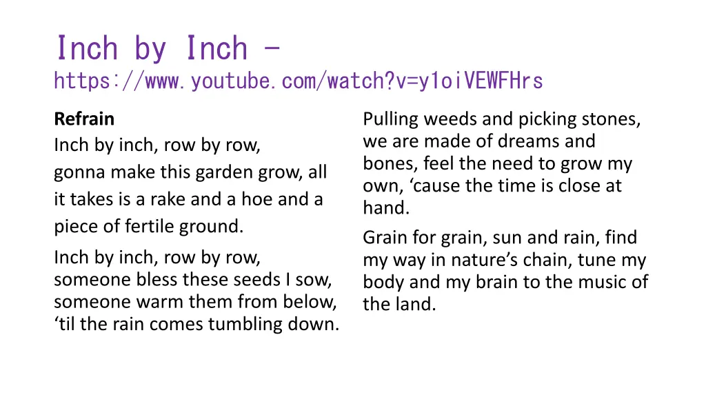 inch by inch https www youtube com watch