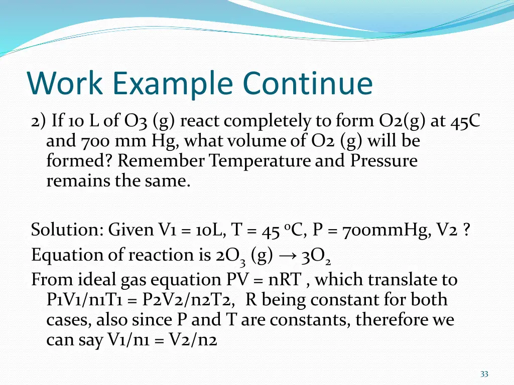 work example continue 2 if 10 l of o3 g react