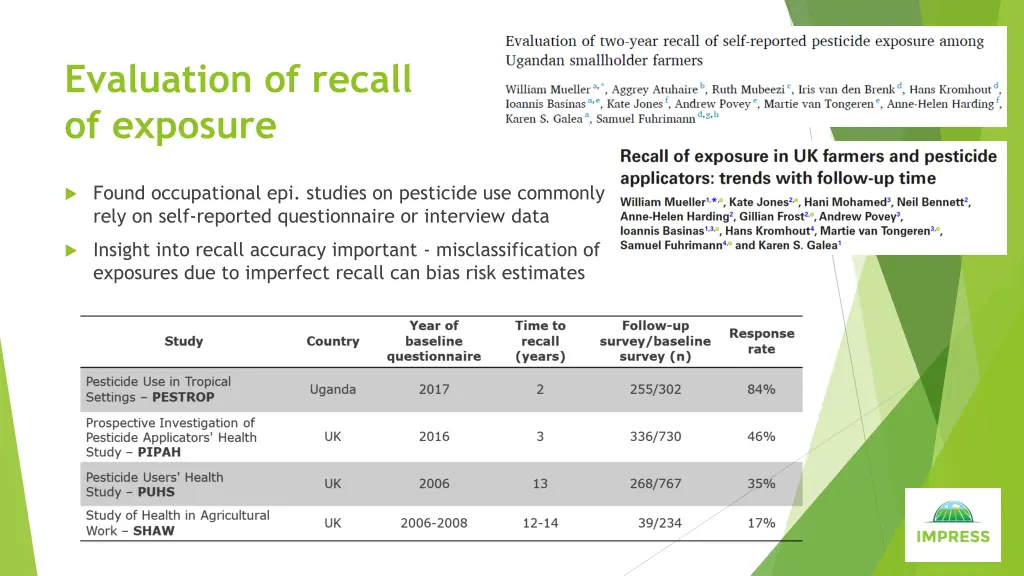 evaluation of recall of exposure