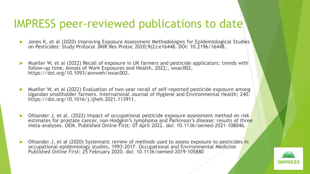 impress peer reviewed publications to date