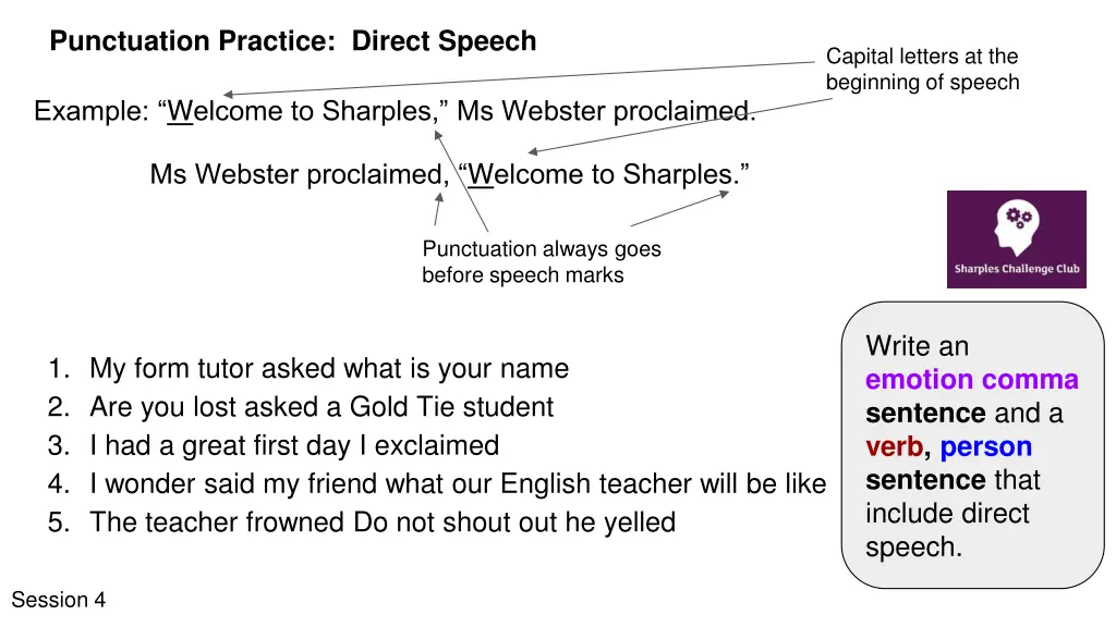 punctuation practice direct speech