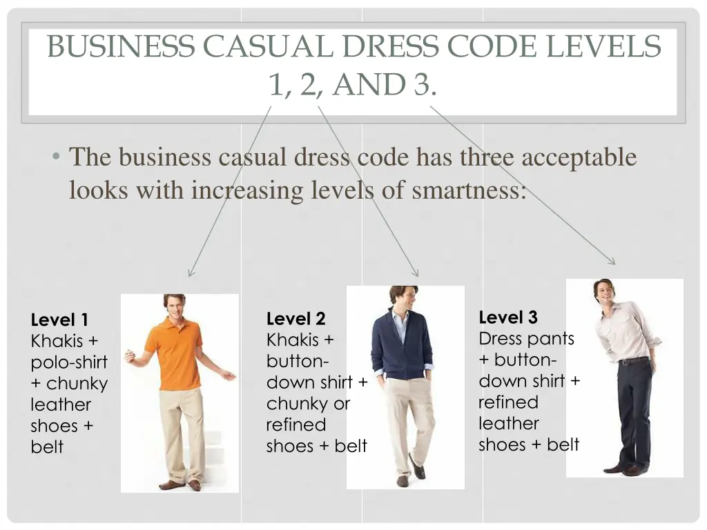 business casual dress code levels 1 2 and 3