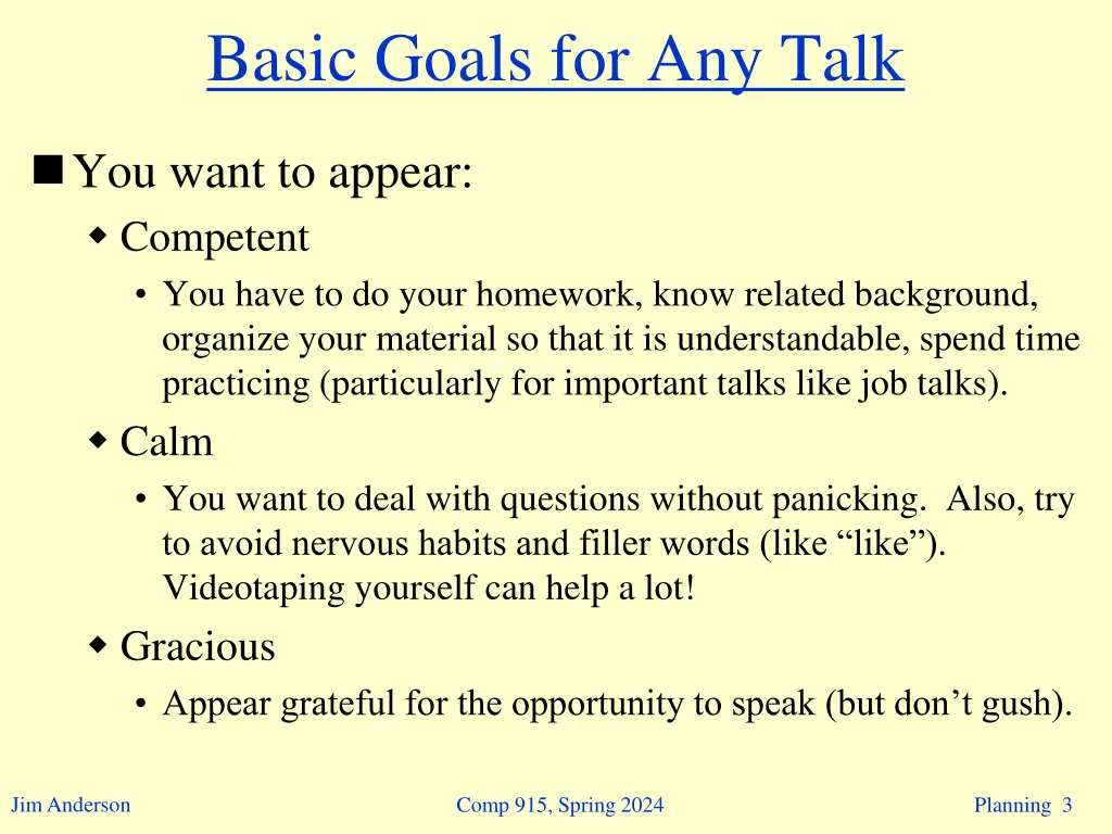 basic goals for any talk