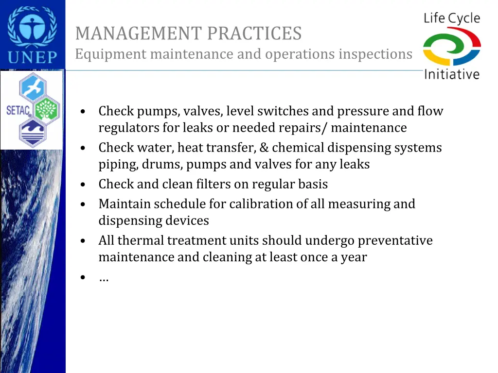 management practices equipment maintenance