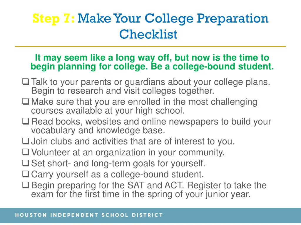 step 7 make your college preparation checklist