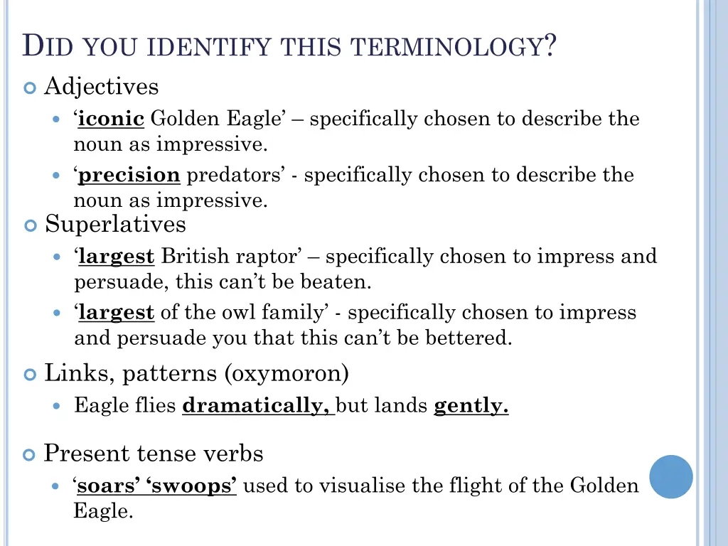 d id you identify this terminology adjectives