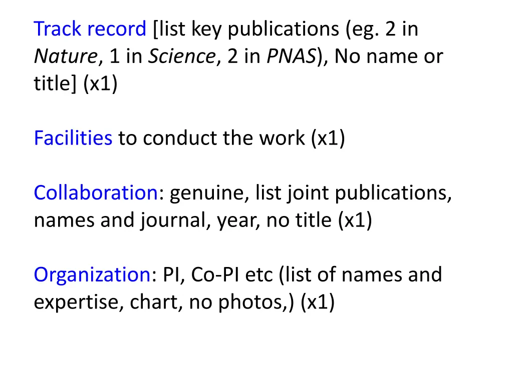 track record list key publications eg 2 in nature