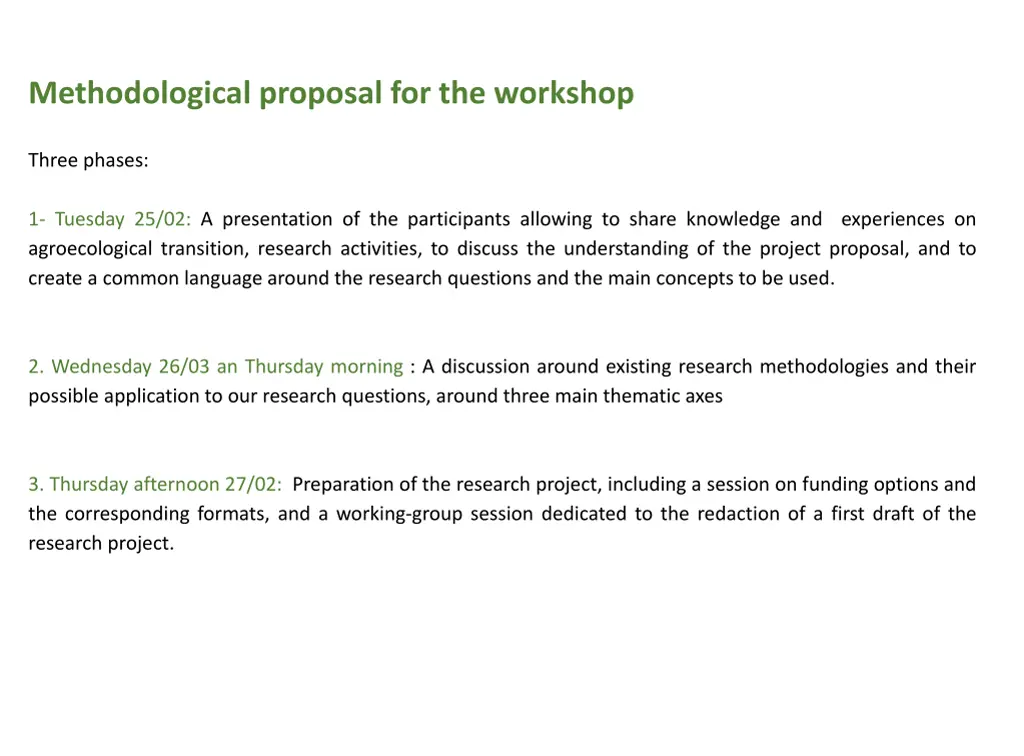 methodological proposal for the workshop