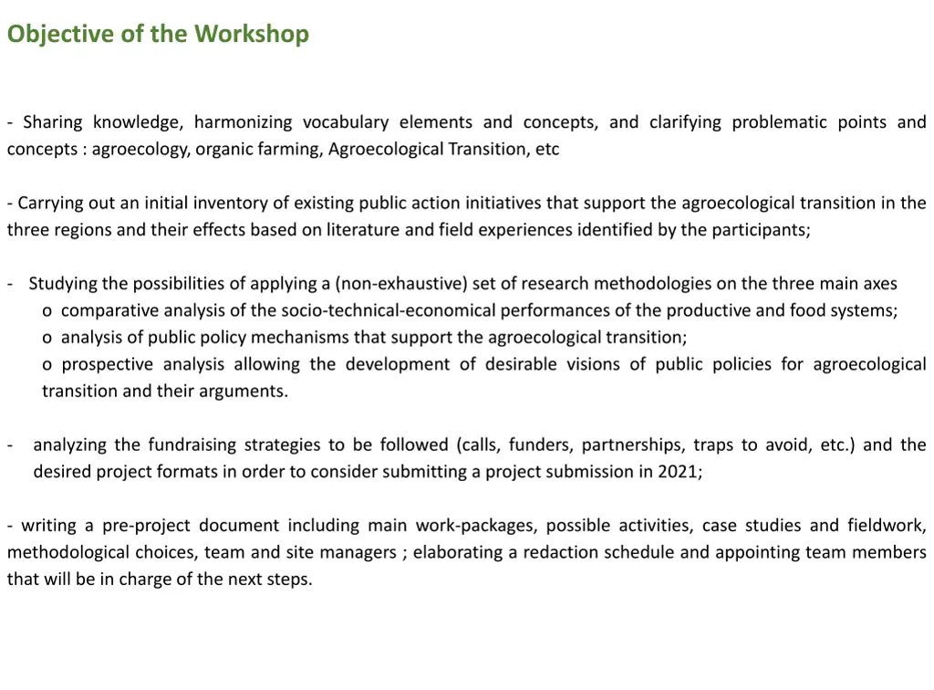 objective of the workshop