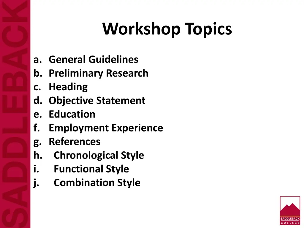 workshop topics