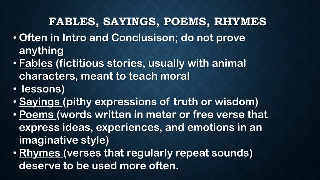 fables sayings poems rhymes often in intro