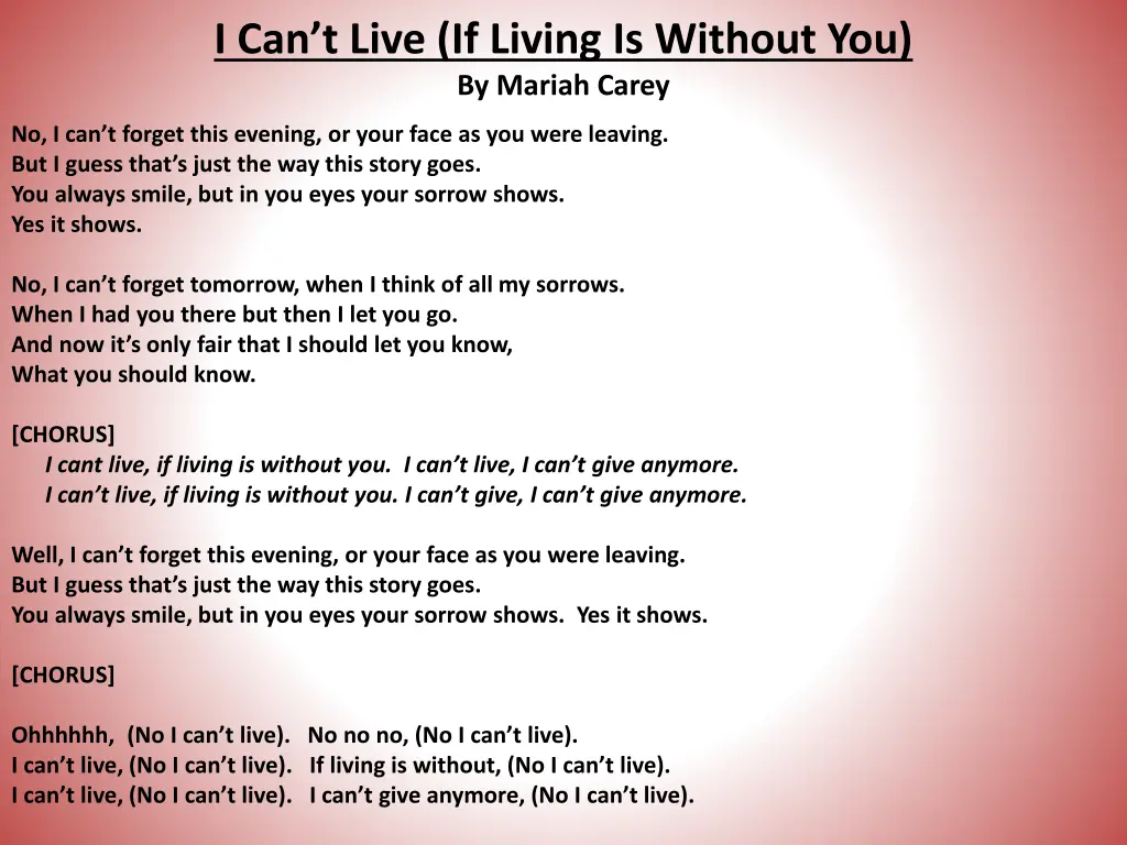 i can t live if living is without you by mariah