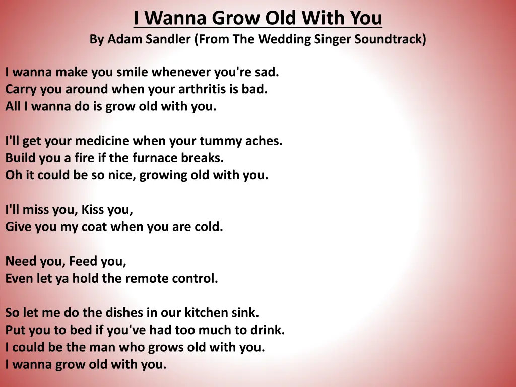 i wanna grow old with you by adam sandler from