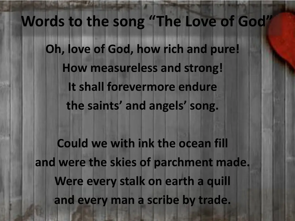 words to the song the love of god 1