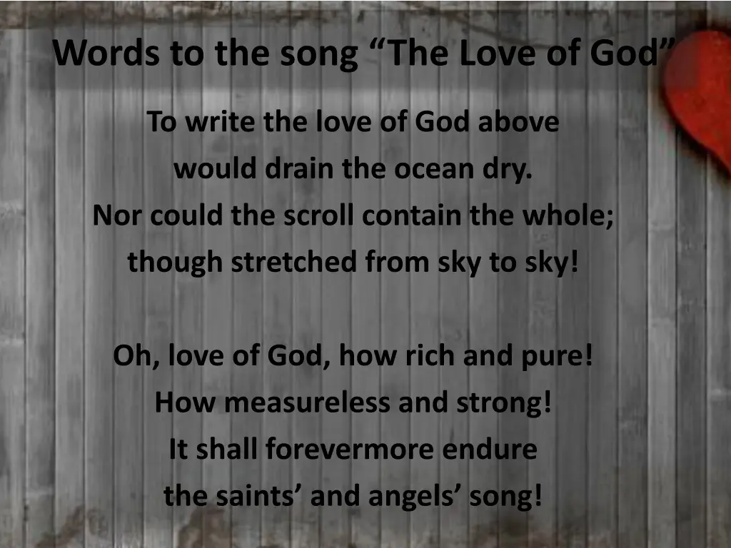 words to the song the love of god 2