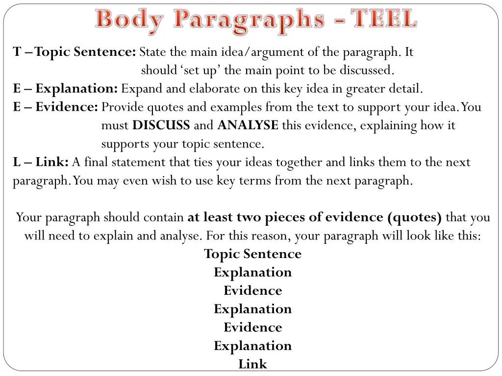 body paragraphs teel