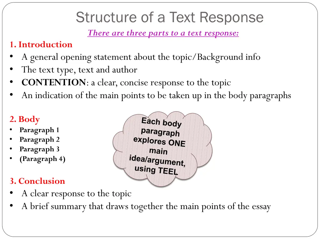 structure of a text response there are three