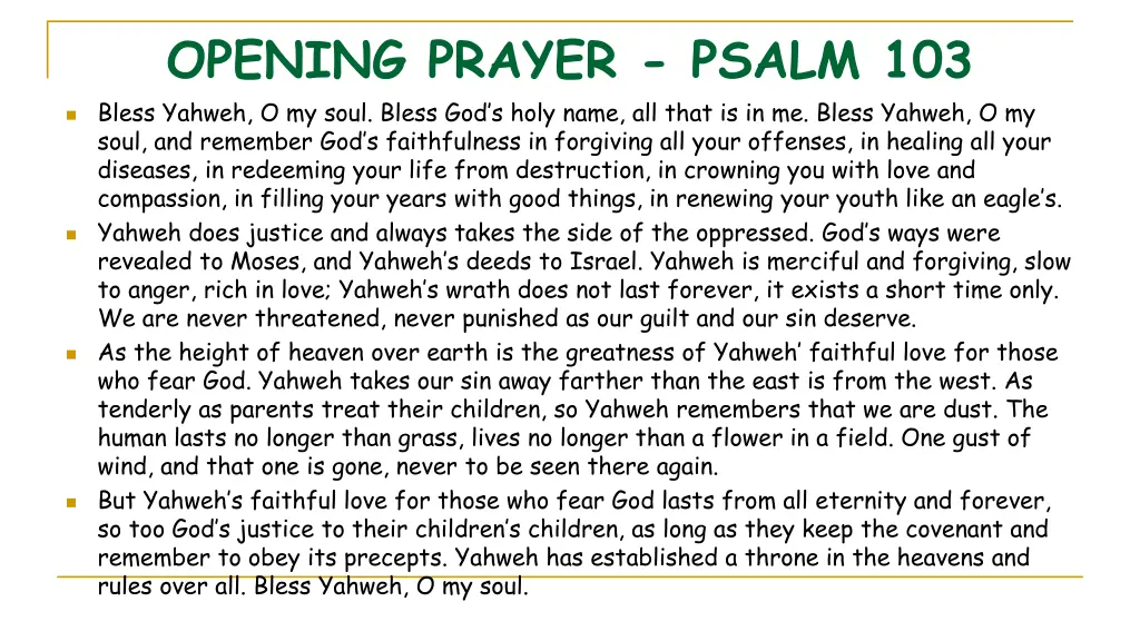 opening prayer psalm 103 bless yahweh o my soul