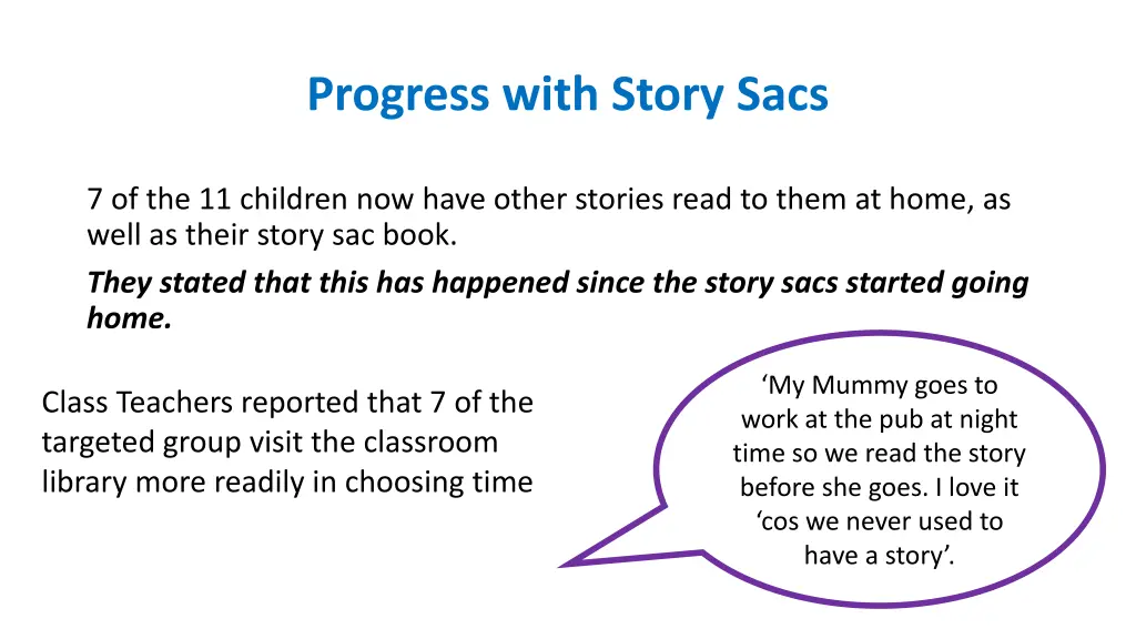 progress with story sacs