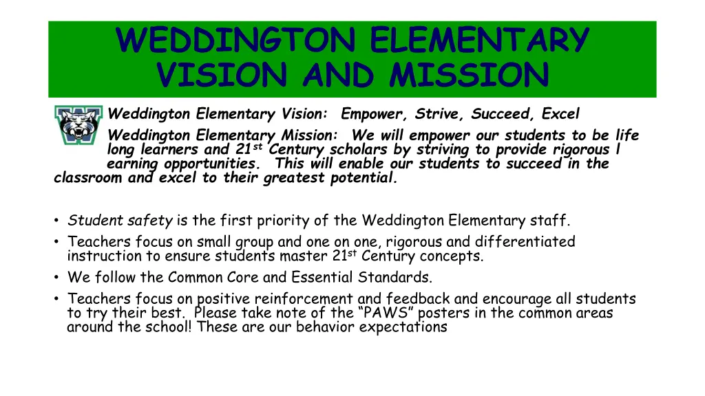 weddington elementary vision and mission