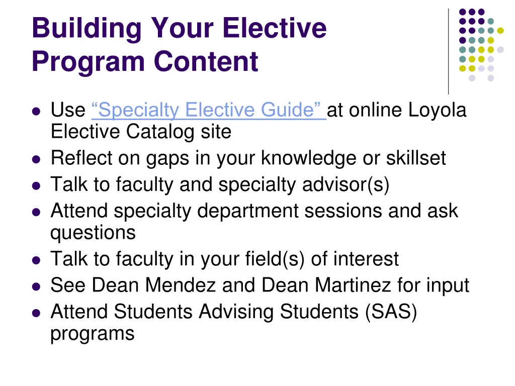 building your elective program content