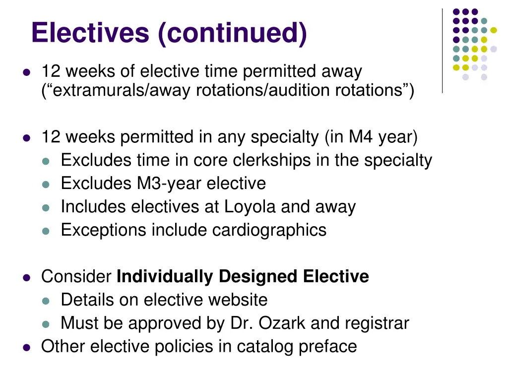 electives continued