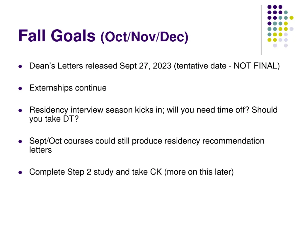 fall goals oct nov dec