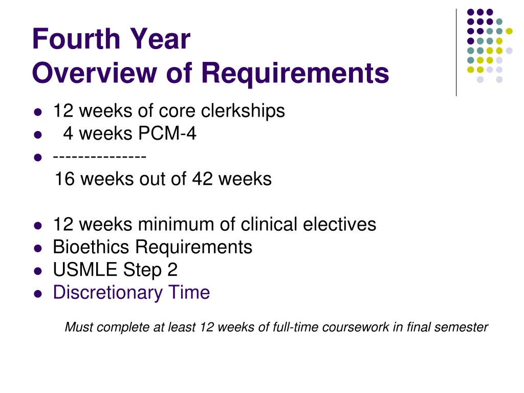 fourth year overview of requirements 1