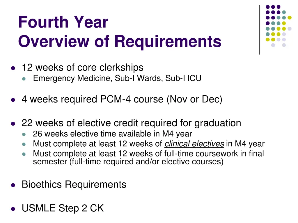 fourth year overview of requirements