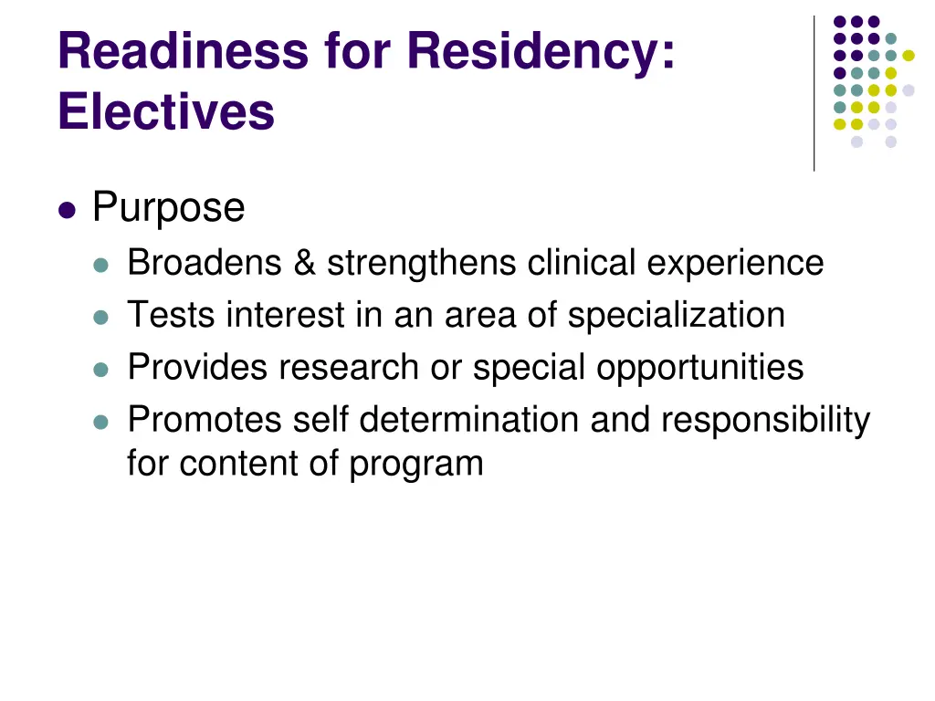 readiness for residency electives