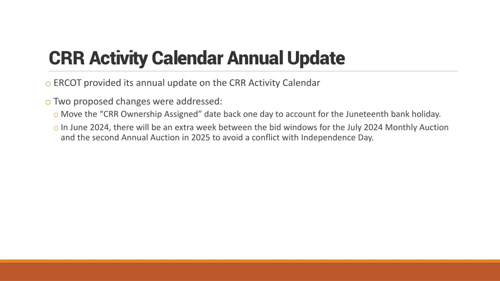 crr activity calendar annual update