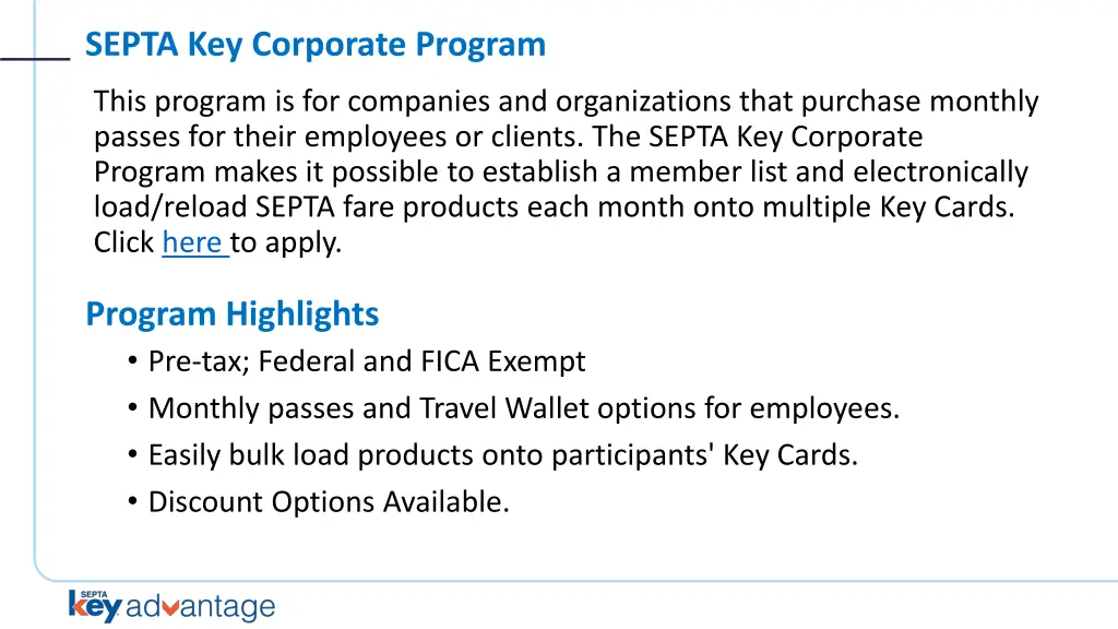 septa key corporate program