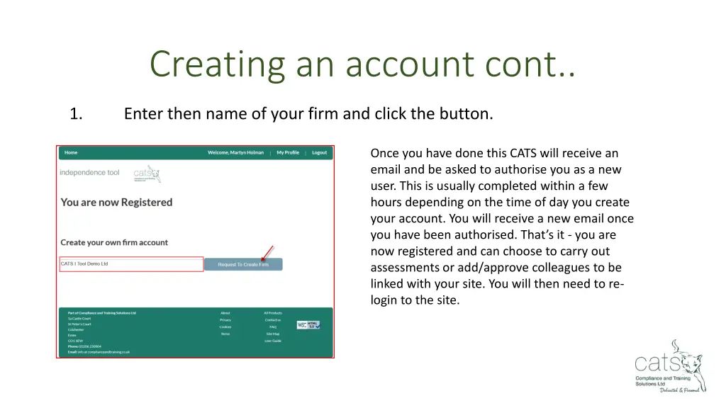 creating an account cont